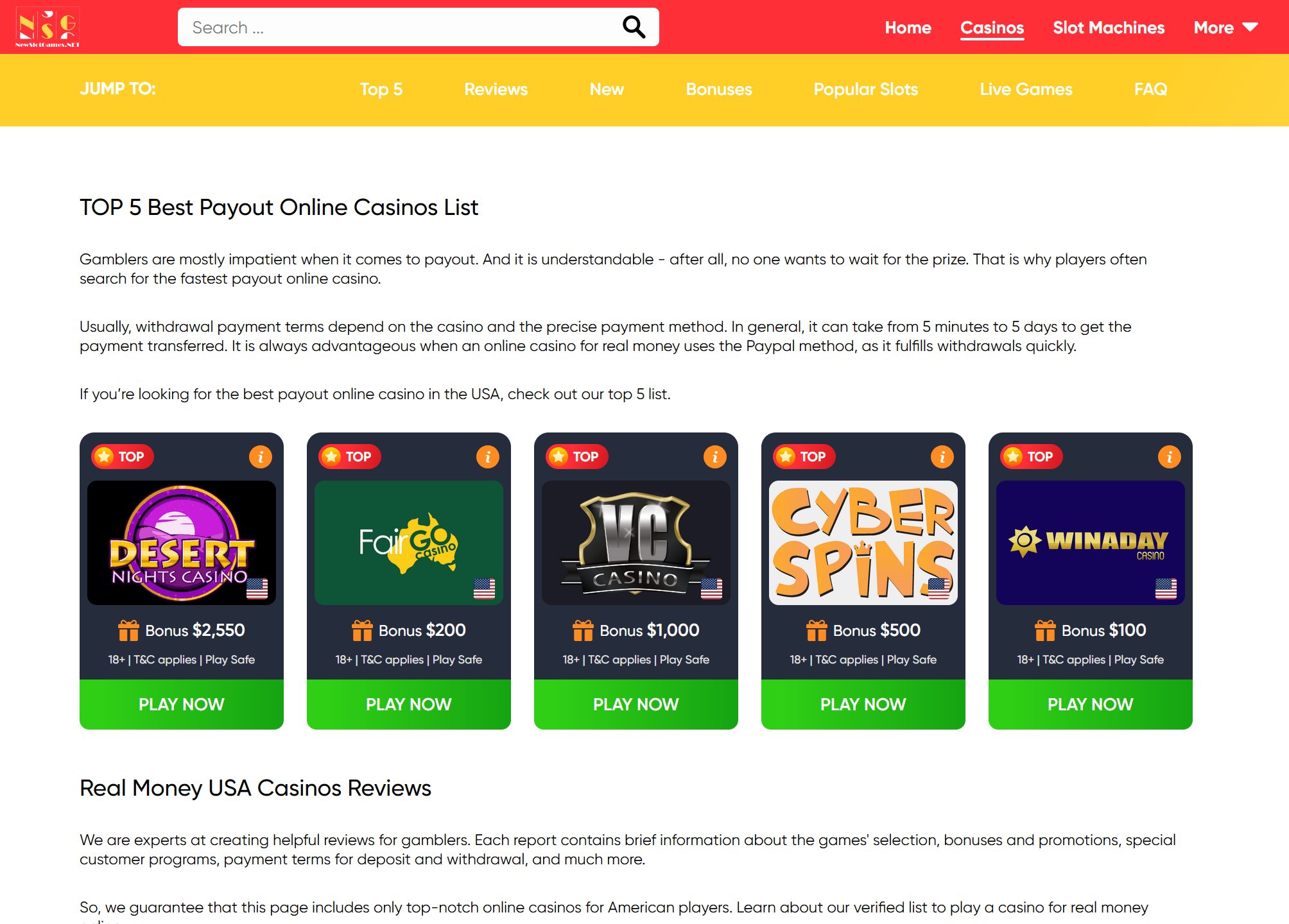 Top Real Money USA Online Casinos with USD Bonuses in 2024