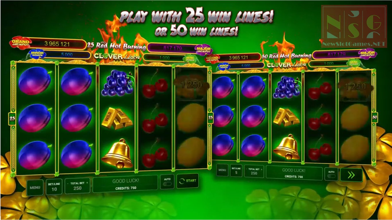 Slot Machines 50 Red Hot Burning Clover Link euro live technologies