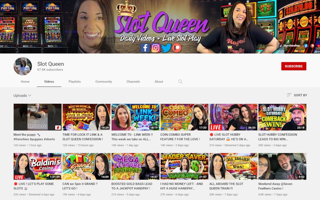 Slot Queen YouTube Streamer - New Videos for Today & Stats